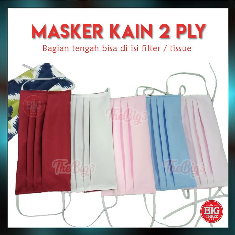 Masker Kain 2 PLY Bisa di isi filter / Masker Mulut Kain Polos premium Filter - thebig3