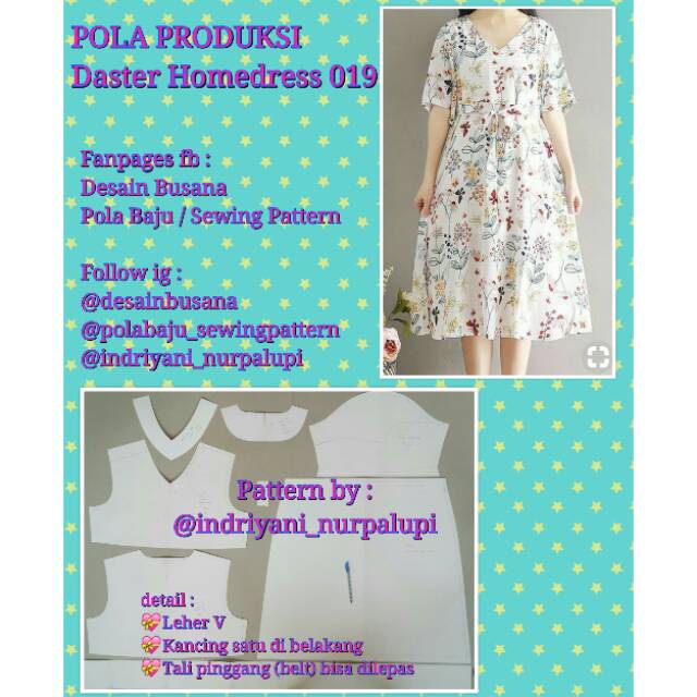POLA DASTER HOMEDRESS 019 - Pola Baju - Pola Instan - Pola Produksi Daster