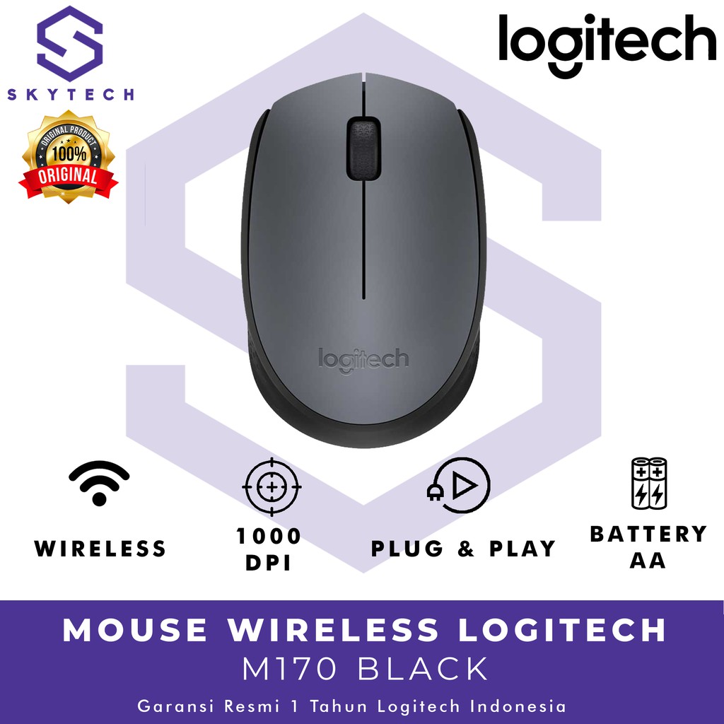 MOUSE WIRELESS LOGITECH M170 BLACK ORIGINAL GARANSI RESMI