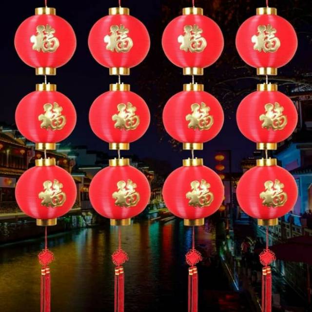 Lampion Merah Fu 12 cm Dekor Imlek Lampion Merah Besar Ornamen Hiasan