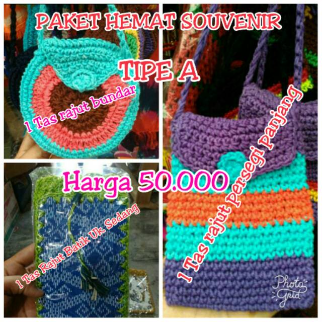 BEST SELLER! PAKET HEMAT TIPE A 50.000 ISI TAS SELEMPANG RAJUT PERSEGI, BUNDAR &amp; TAS RAJUT BATIK