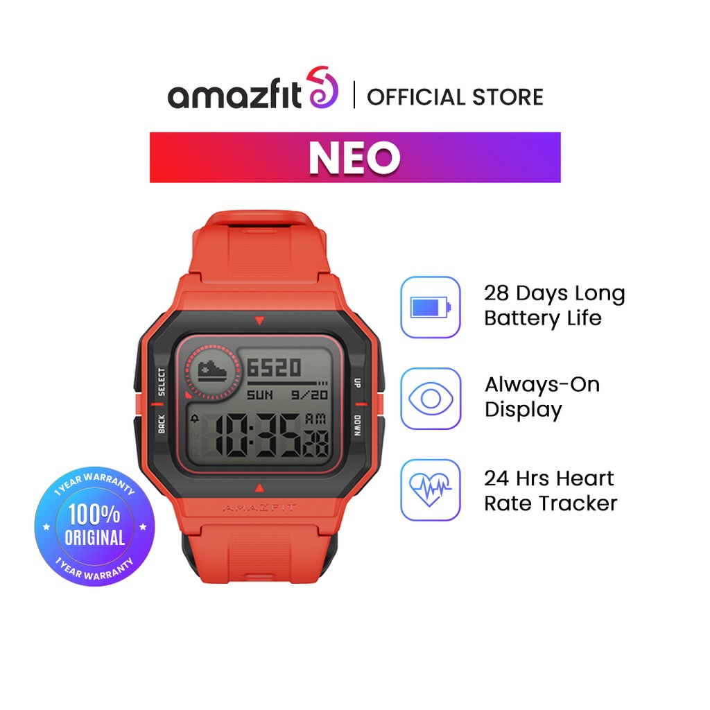 Amazfit Neo Smart Watch Smartwatch 5ATM Tracking 28 Days Battery Life Watch Bluetooth-compatible Zepp For Android IOS Phone Jam Tangan Pintar-Red