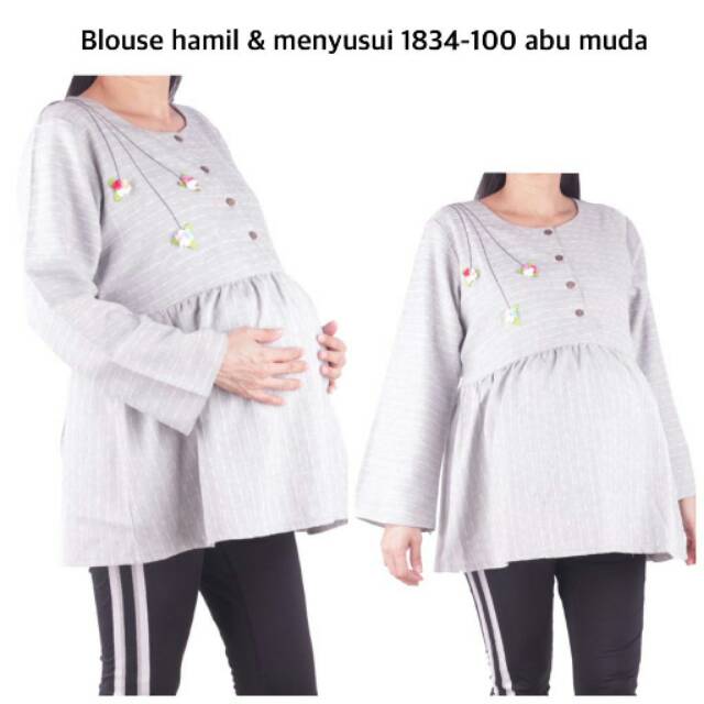 Baju hamil Blus hamil dan menyusui 1834 abu muda