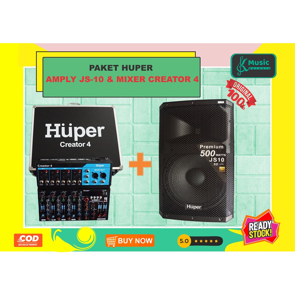 ( COD ) Paket Amply Speaker aktif Huper JS-10 JS10 dan Mixer Huper Creator 4 soundcard recording