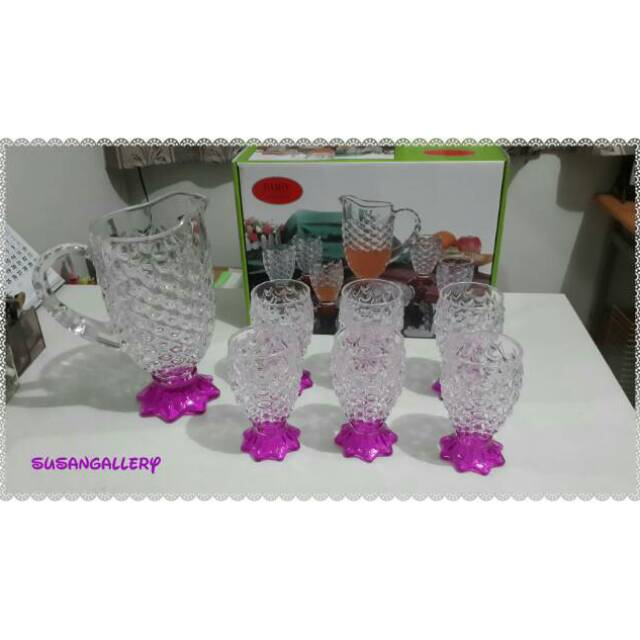 Gelas Set Nanas Ruby 1 Teko dan 6 Gelas