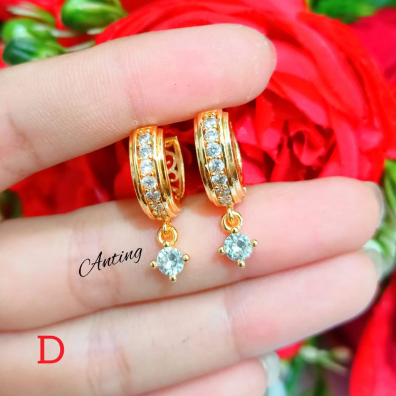 Anting TITANIUM jepit clip permata zircon elok menawan Anti karat emas hongkong