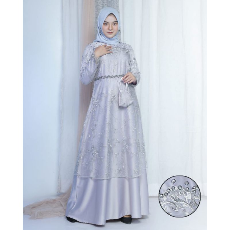 gamis pesta remaja / gamis kondangan / baju pesta / baju kondangan terbaru / gamis payet mutiara