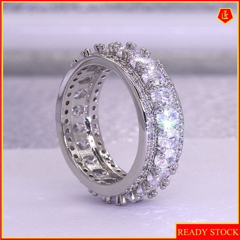 [Ready Stock]Women's Platinum Double Row Diamond Ring Popular Personalized