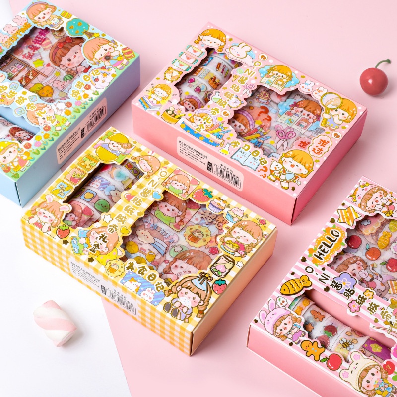PAOPAO Stiker Cute 1 Set Quality Box Import 6 X 6 Karakter Lucu dan Roll Stiker Cute
