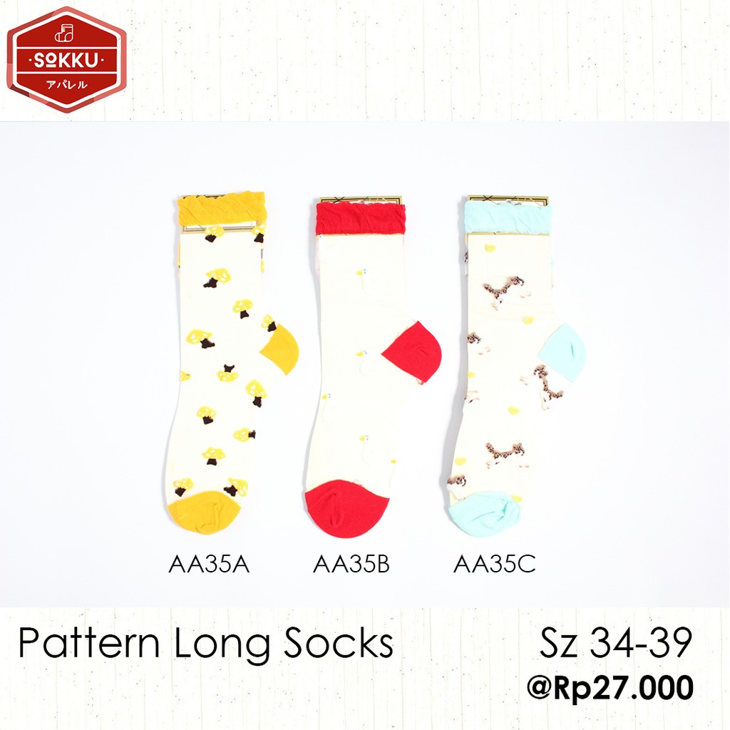 Kaos Kaki Panjang Wanita Unik Impor | Stocking Motif | Long Socks Sokku Apparel