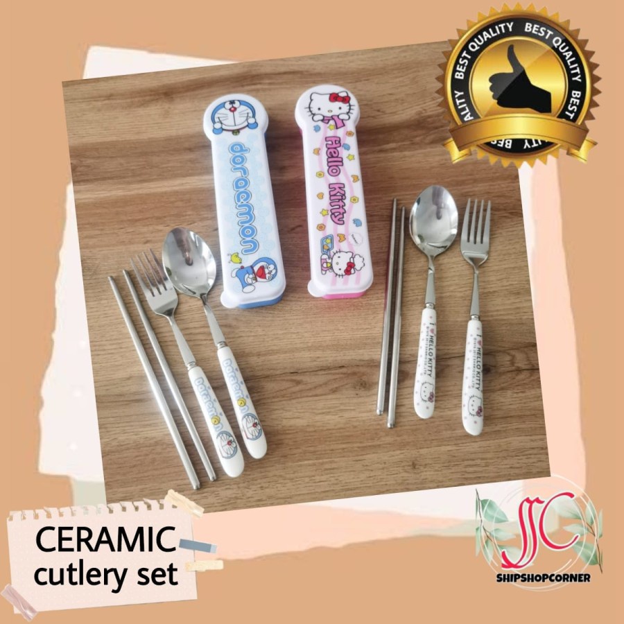 sendok garpu traveling stainless gagang Keramik/Travel Cutlery set