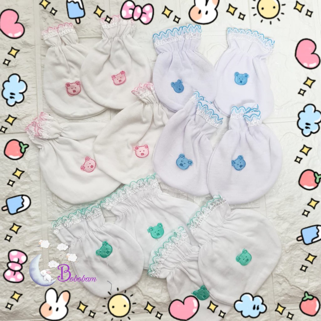 SATU SET Sarung Tangan Kaki motif bear  Baby Bayi BIB - SNI Standart