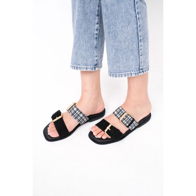 SANDAL FLAT MILANO  BAN2 MOTIF KOTAK/Sandal Wanita/Sandal murah