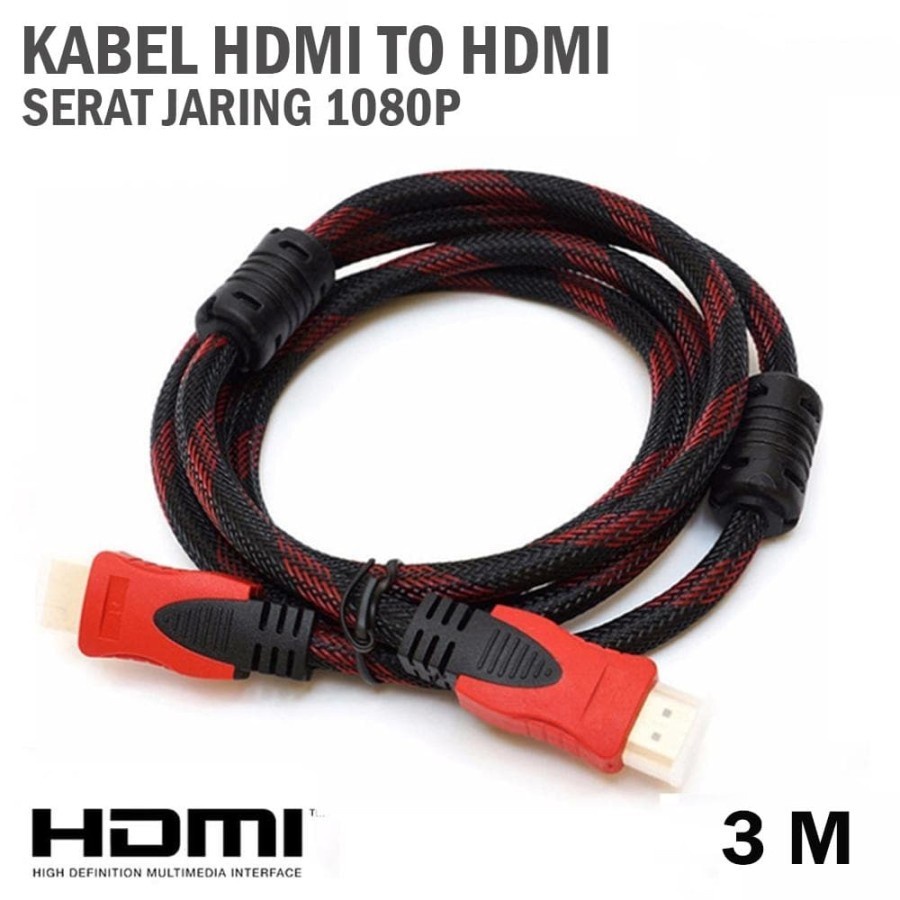 kabel HDMI 3 meter Jaring Serat / kabel hdmi jaring 3meter / hdmi 3 meter - HDMI JARING 3METER