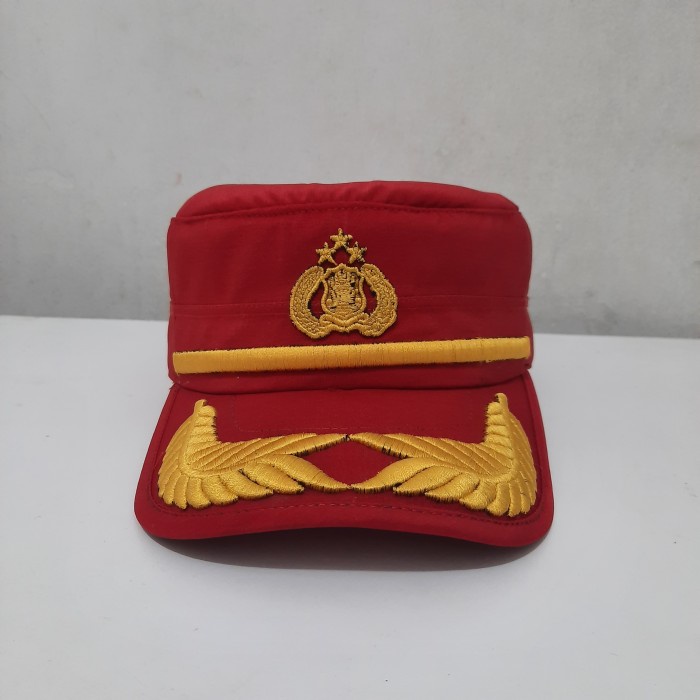 Topi Komando Pamen Instruktur Merah Logo Tribrata Twist Halus Premium