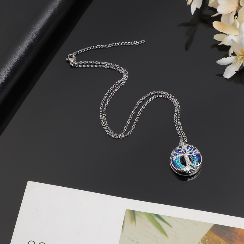 Fancyqube Kalung Desain Pohon Kehidupan Bahan Sterling Silver 925 Dengan Lingkaran Kristal Untuk Wanita