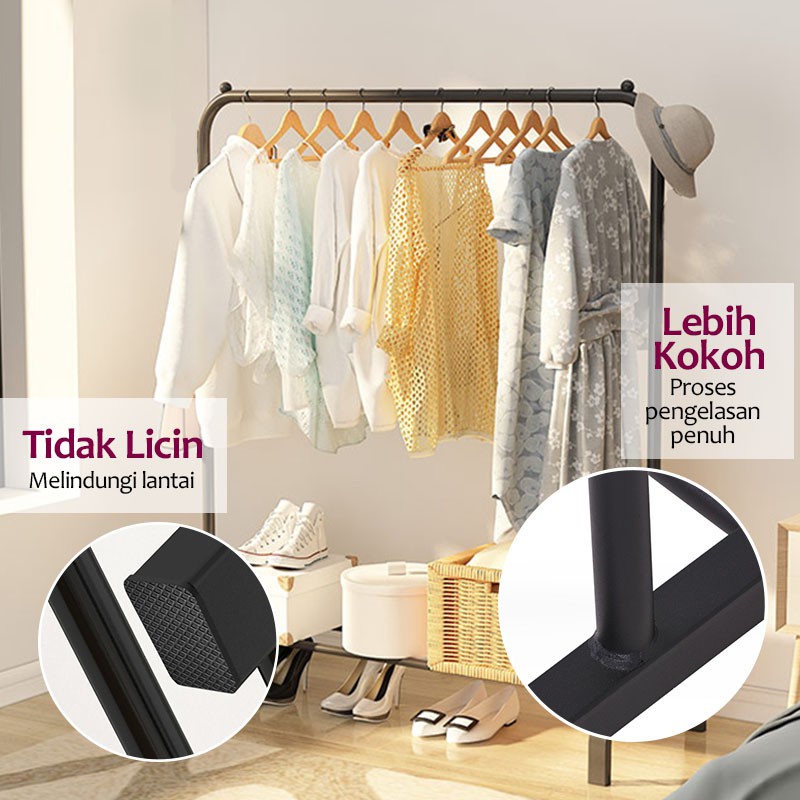 Stand Hanger Gawang Besi Kuat Putih Hitam Butik Display Gawangan Gantungan Baju BESI KOKOH Stand Cloth Double Rack Gawang Baju Stand Cloth Hanger Double Gantungan Baju Stand Hanger Gawang Double Rack BISA COD