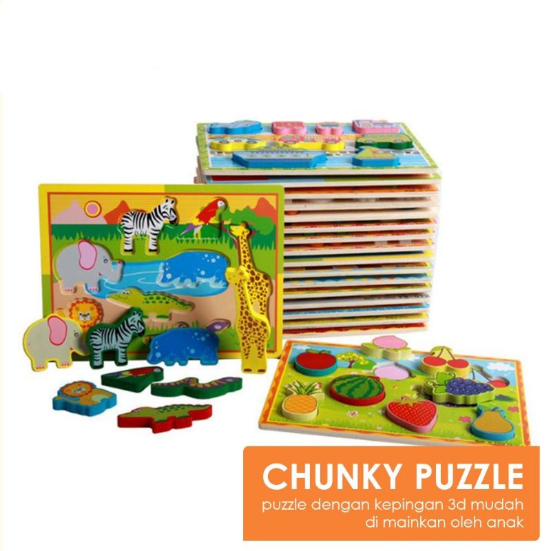 Chunky Puzzle Animal Puzzle Timbul Puzzle 3d Puzzle Mainan Edukasi