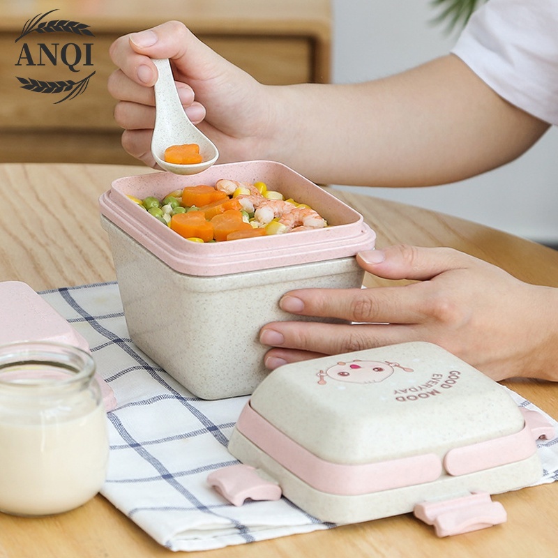 ANQI 1888 Lunch Box Kotak Bento Kotak Tempat ​Makan Lunch Box Set Bekal Free Sendok-Bpa free VS-208