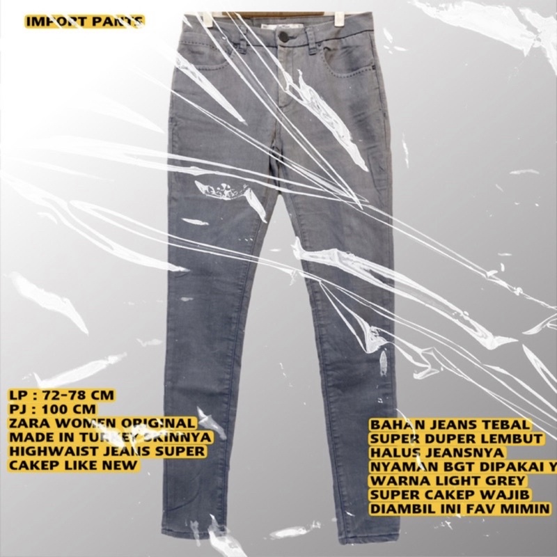 ZARA ORIGINAL/ZARA PANTS/ZARA JEANS/HIGHWAIST JEANS GREY WASHED ZARA/JEANS/PANTS/BRANDED JEANS PANTS