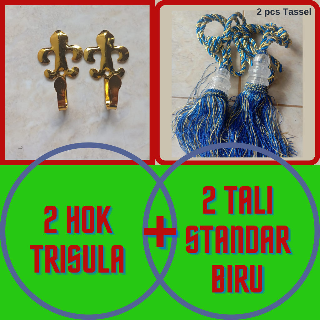 SET SEPASANG HOOK TRISULA DAN TALI HORDENG / 2 HOK 2 TALI  STANDAR Gorden Pintu Gorden Jendela Murah