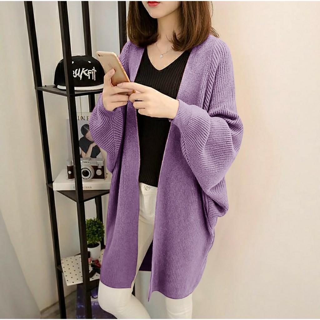 HOPYLOVY - Cardigan Rajut Wanita Oversize Tebal Scarleta