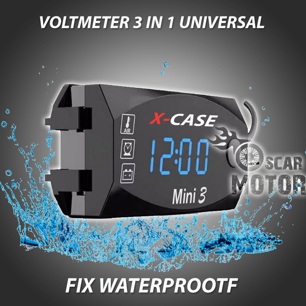 Volt Meter 3in1 Digital Waterproof voltmeter 3 in 1 Aki Motor Suhu Jam temperatur Ac Dc motor