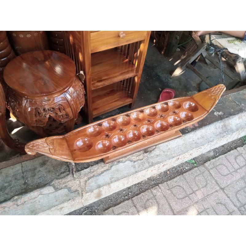 Dakon Kayu Congklak Kayu Ukir Model Kapal Permainan Tradisional Dakon Ukir Kayu