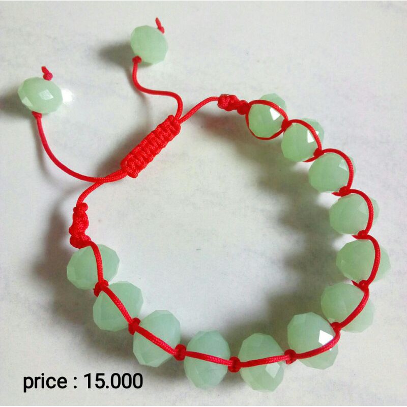 HANDMADE gelang tali batu kristal ceko giok hijau muda