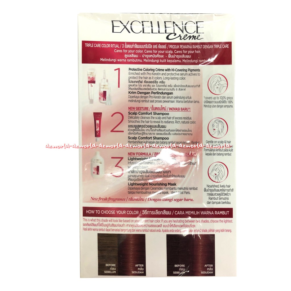 Loreal Paris 6.45 Light Auburn Excellence Creme Cat Rambut Pirang Emas Pewarna