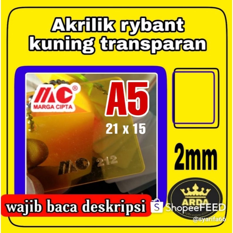 

Akrilik 2mm kuning transparan A5 akrilik lembaram marga cipta