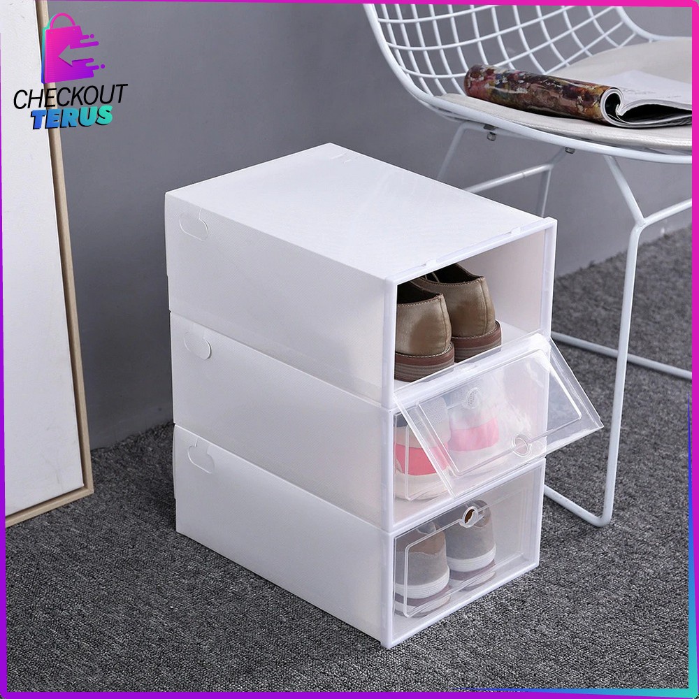 CT C158 Kotak Sepatu Lipat Transparan Tebal Shoes Storage Box Organizer Rak Sepatu Plastik Susun Tempat Penyimpanan Sepatu