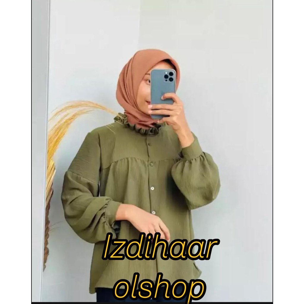 OLIVE BLUS  LADY CRINCLE KOREAN TOP//Izdihaar_olshop