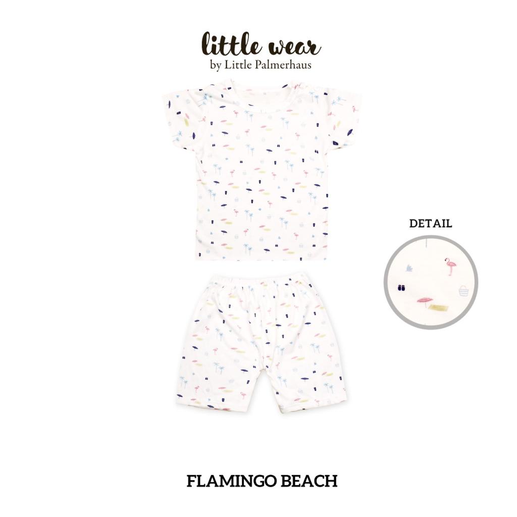 Baju Anak Bayi 1 – 3 Tahun Setelan Pendek Palmerhaus Little Wear Shoulder Button Short Sleeve Fish Parade / Elephant / Flamingo Beach