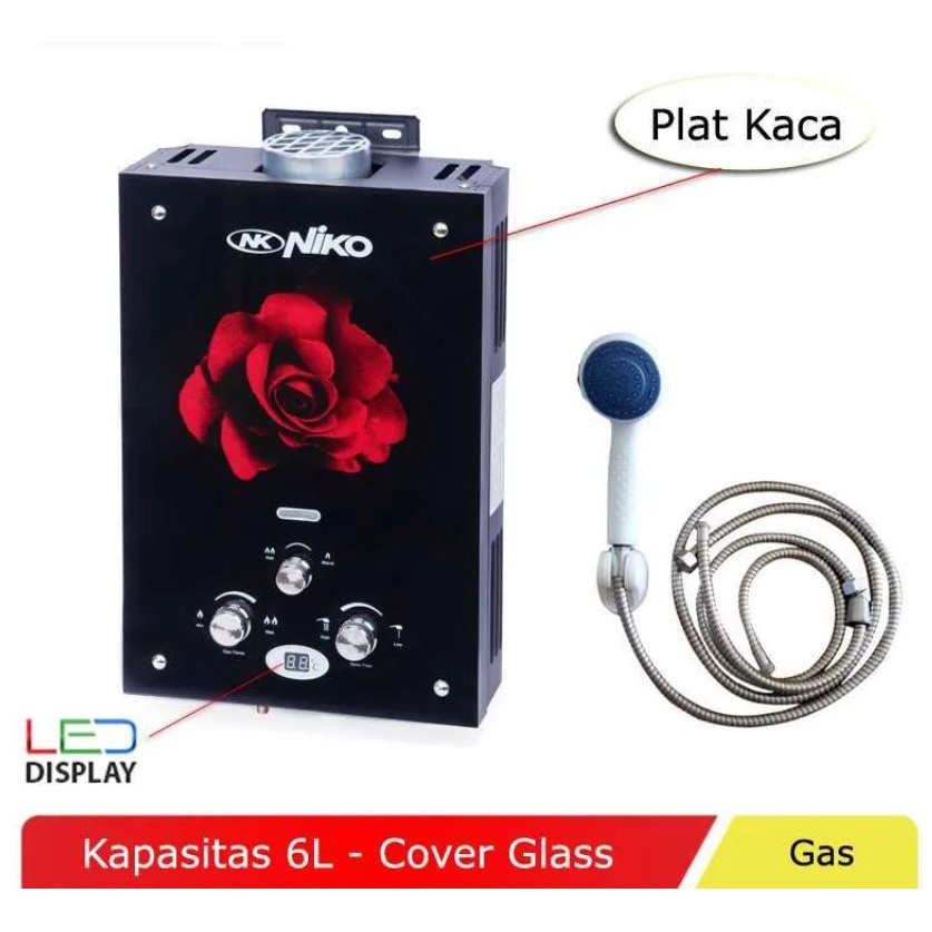 NIKO Gas Water Heater 6 Liter Tempered Glass Pemanas Air NK 6LDG LUX