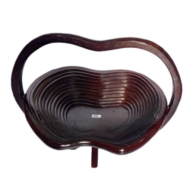 TEMPAT BUAH BENTUK APEL SPIRAL BAHAN KAYU JATI ASLI 27 x 25 x 26 cm DEKORASI RUMAH MURAH BEST SELLER