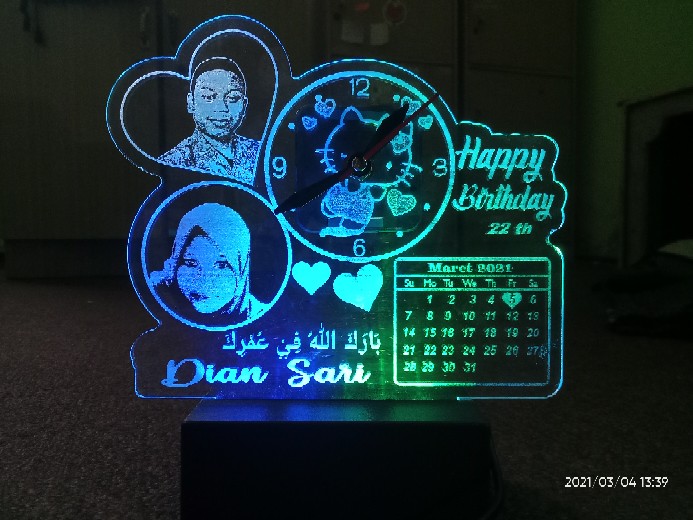 Kado Lampu Grafir Akrilik Jam Lengkap Dengan Adaptor 12v 2a