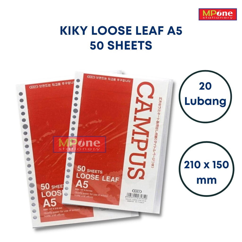 

Isi Binder Kiky / Loose leaf Bergaris / Ukuran A5 / Campus / Isi 50 Sheets