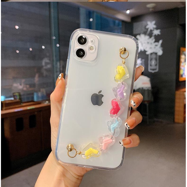 Soft Case Pelindung Transparan Dengan Rantai Permen Hati Untuk IPhone 14 13 6 S 7 8 SE 2020 7P 8Plus X XS XR 11 12 13 Mini Pro Max