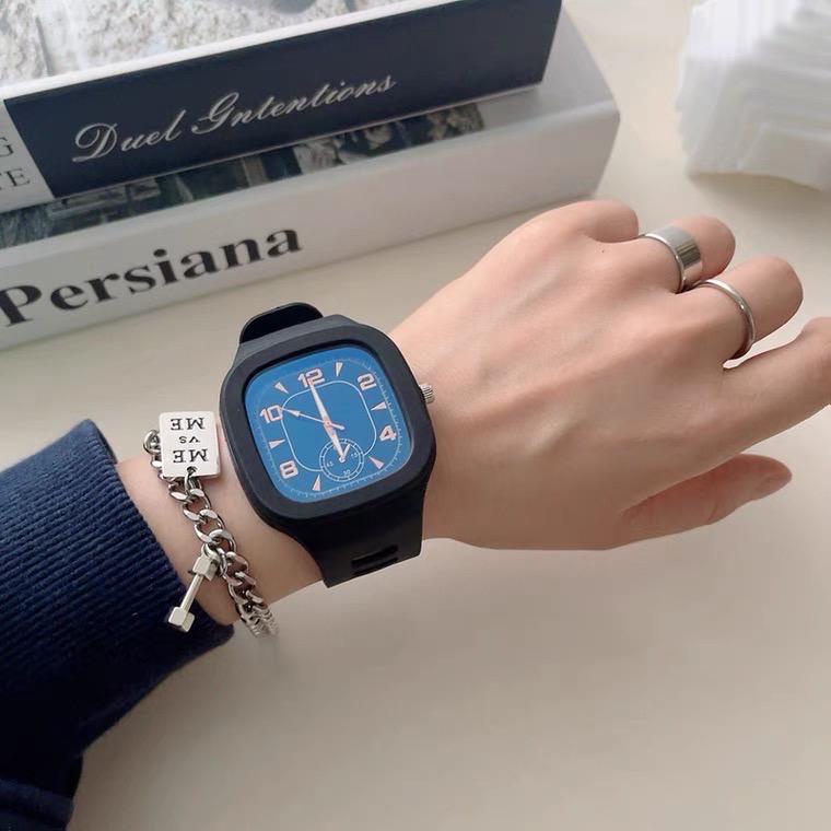 (SS) Jam Tangan Analog Quartz Strap Rubber Kotak Persegi Import High Quality Crono Tdak Aktif