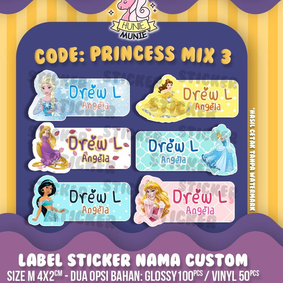 

wndx-28 Sticker Label Nama Custom - Princess SERIES (100pcs+) Stiker 147SXV