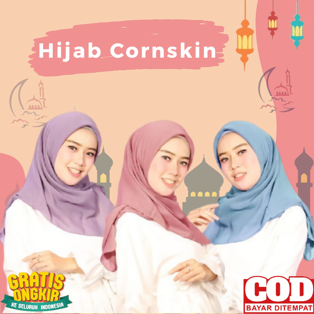 HIJAB CORNSKIN JILBAB HIJAB KERUDUNG SEGI EMPAT SEGIEMPAT SYARI INSTANT MOTIF POLOS JUMBO