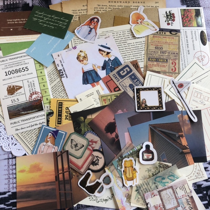 

Vintage Sunset Old Paper Bundle (89pcs) Journaling Kit Bujo Ephemera Scrapbooking Diary Sticker
