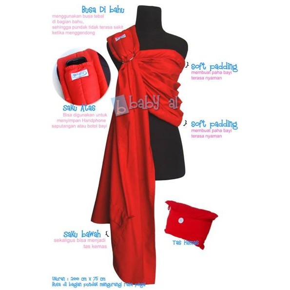 Gendongan Ring Sling Baby Al - Merah Polos