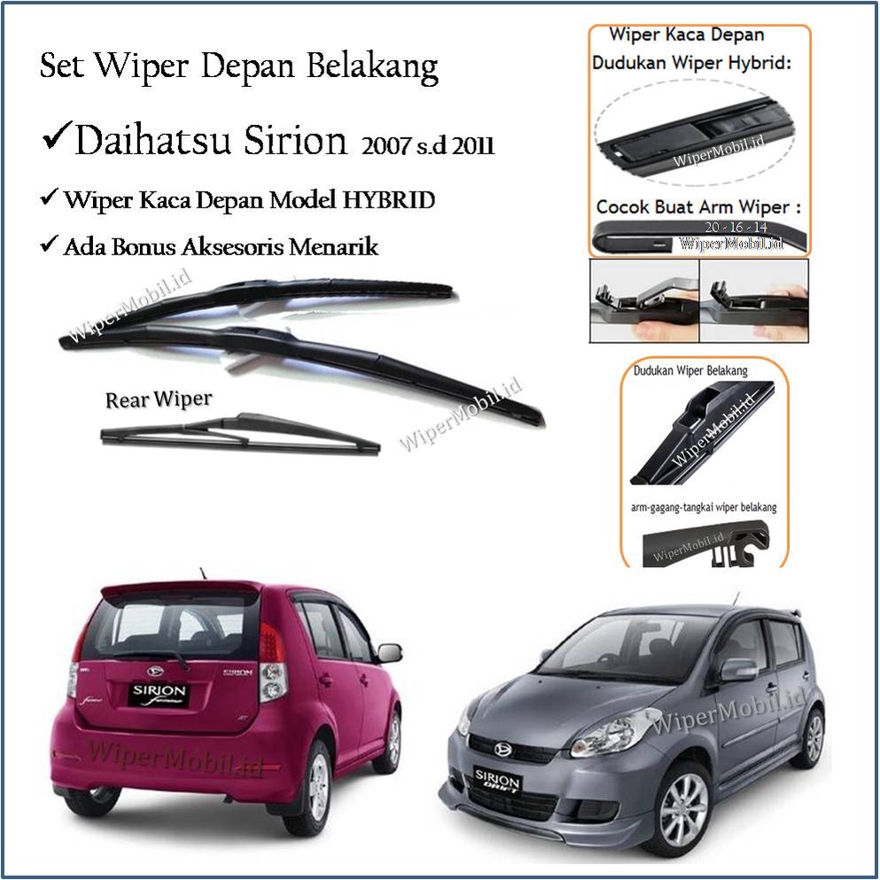 Wiper HYBRID Kaca Depan Belakang Daihatsu Sirion 2007 2008 2009 2010 2011