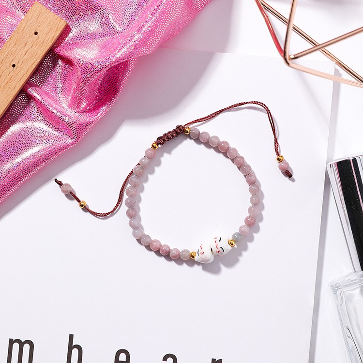 XiaoboACC Gelang Tangan Adjustable Hias Kristal Kucing Ala Korea untuk Wanita