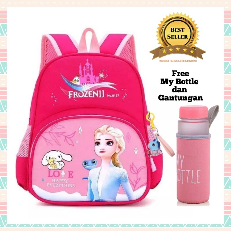 Tas Sekolah TK SD Ransel Anak Perempuan Set My Bottle dan Gantungan