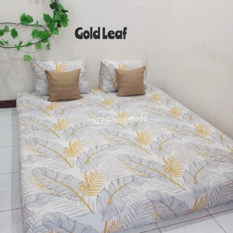 Sprei Katun STAR Motif Gold Leaf Daun Bunga Abu Monstera