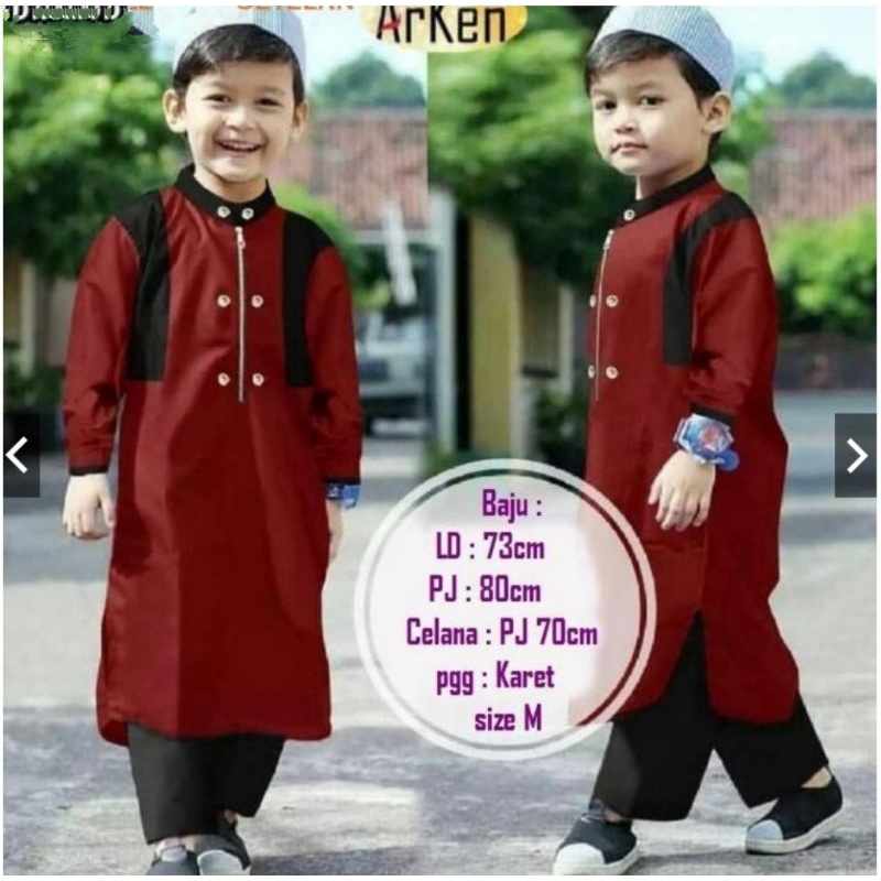 SETELAN KOKO SET ARKEN SETELAN ANAK BAJU MUSLIM BAJU SET ARKEN KOKO PAKISTAN (BAJU+CELANA+PECI) UNTU