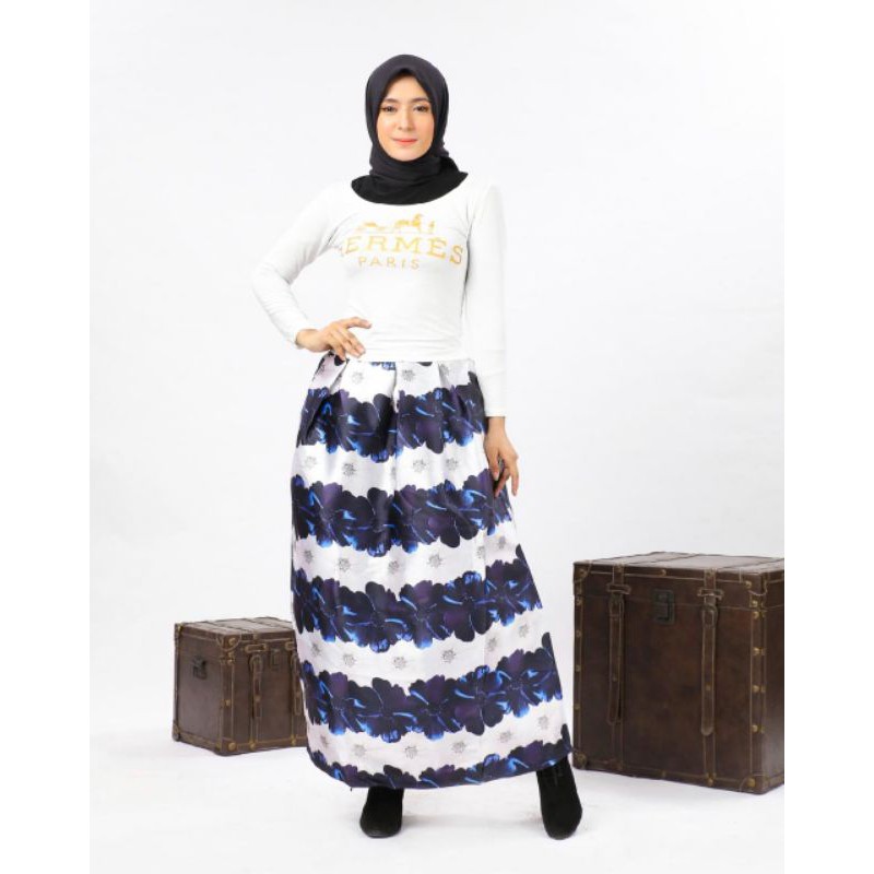 Rok Maxi Rok Panjang Bunga Bunga Putih